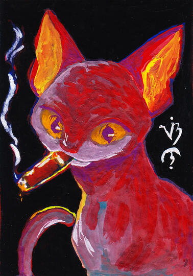 Cat Vices (2026) | 2.5 x 3.5 inches | Gouache on Watercolor Paper [SOLD]