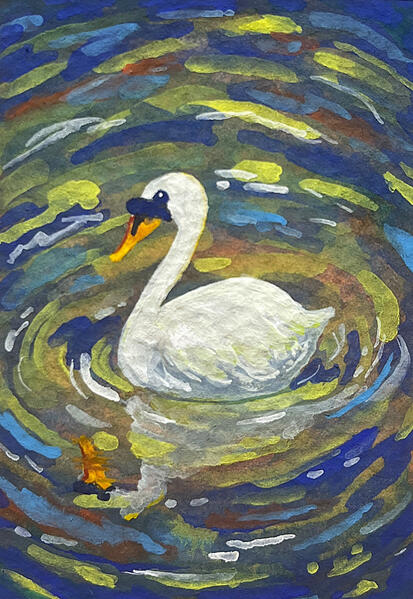 Swan Alone (2026) | 2.5 x 3.5 inches | Gouache on Watercolor Paper [SOLD]
