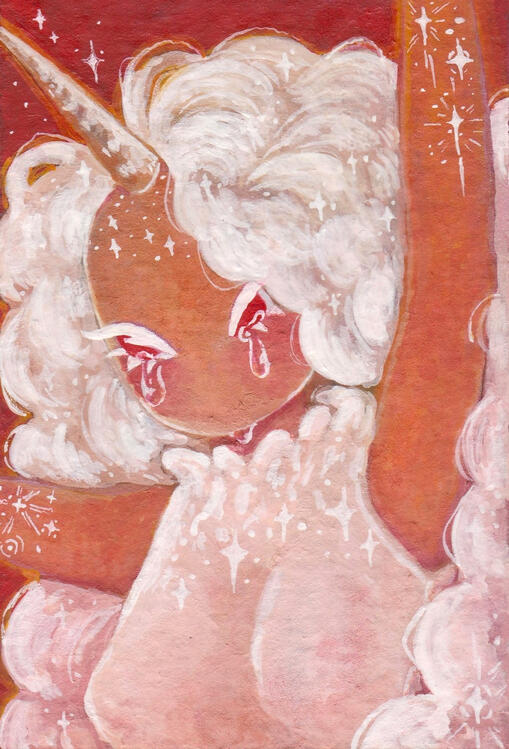 Crimson Whimsy (2026) | 2.5 x 3.5 inches | Gouache on Watercolor Paper [SOLD]