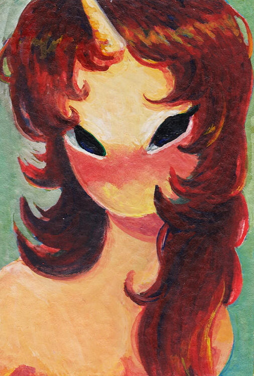 The Unicorn Woman (2026) |2.5 x 3.5 inches | Gouache on Watercolor Paper [SOLD]